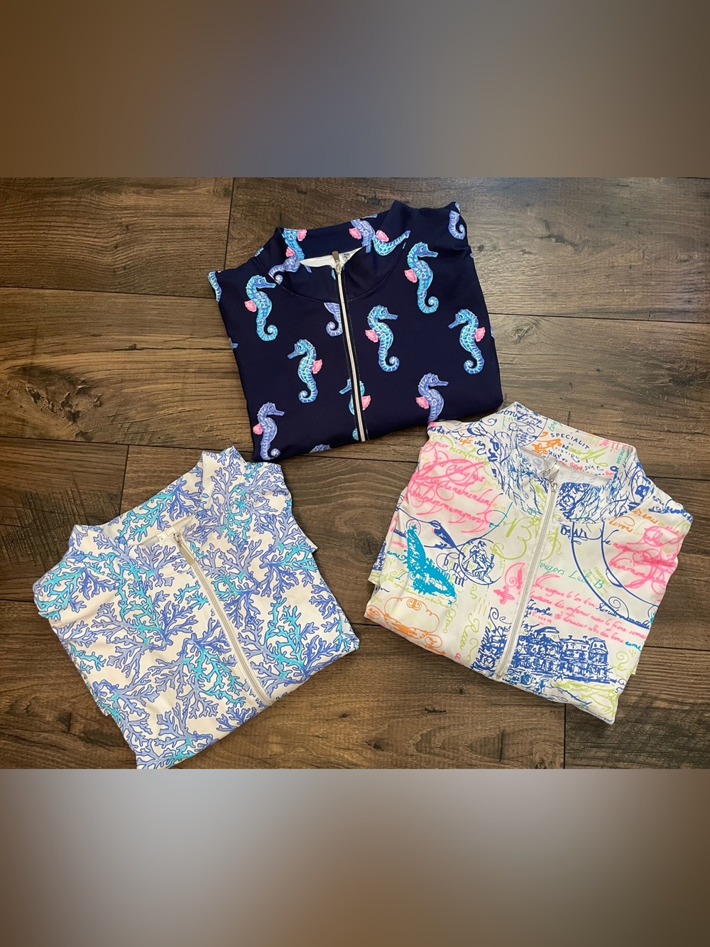 Lulu B Lot of 3 Quarter Zip Jackets Seahorse, Coral, Postcards of Love 2X